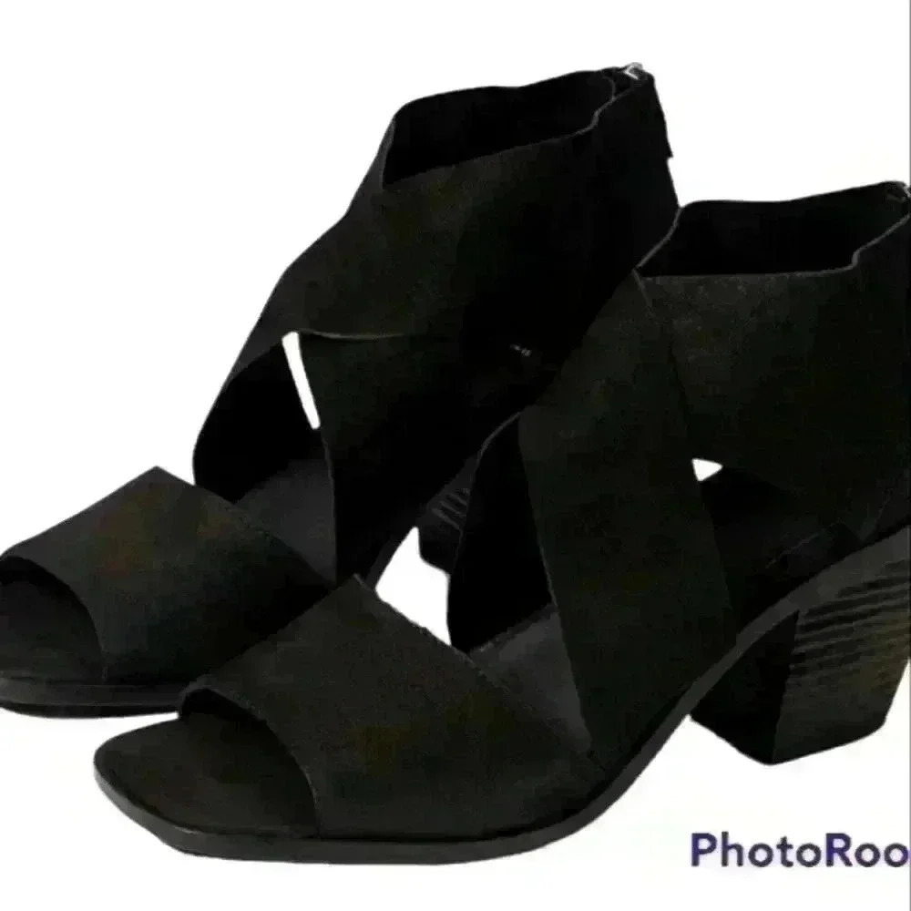Eileen Fisher Womens Black Leather Ellis Sandal 9